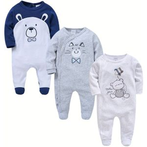 3-delige Baby Jumpsuit Set met Voetjeslaarzen - Schattige Cartoon & Dierenprint (Olifant) Lange Mouwen Rompers, Drukknoop Outfits, Wasmachinebestendige Lente/Herfst Kleding, Perfect voor Buiten