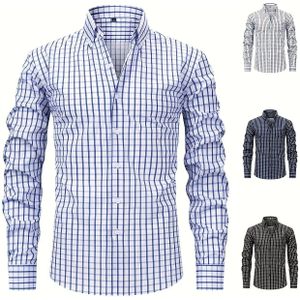 2025 Nieuw Heren Klassiek Geruit Overhemd met Lange Mouwen - Elegante Zakelijke Casual Regular Fit met Puntkraag en Paraplu , Handwasbaar voor Lente/Herfst Seizoen