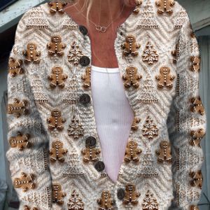 2D Geprinte Vrouwenmode Elegante Schattige Kerstboom All- Cardigan Stijl