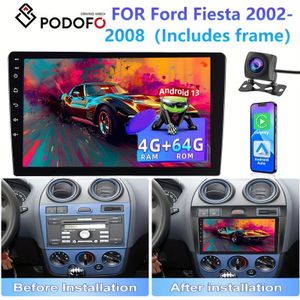 Podofo 4+64g Car Stereo For Ford Fiesta 2002-2008 (frame Included) Double Din Radio With 9 Inch Touch Screen, Carplay Auto Radio With Gps Navigation//dsp/wireless+ahd Backup Camera
