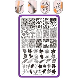 Nagelstempelplaat, 9.5*14.5cm Roestvrijstalen Sjabloon DIY Nagelkunst Gereedschap met Paarse Achterkant, Stempelplaat