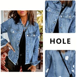 Dames Bohemian Rauwe Zoom Denim Jas - Ene- of Twee- Stand Collar, Lichtblauw Denim Buitenkleding voor Lente Zomer Herfst, Laagstuk, Lente Zomer Mode, Smaakvol Ontwerp