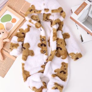 Creatieve Beerprint Pluizige Warme Hoodie Onesie voor Meisjes, Herfst/Winter, Ideaal voor Buiten