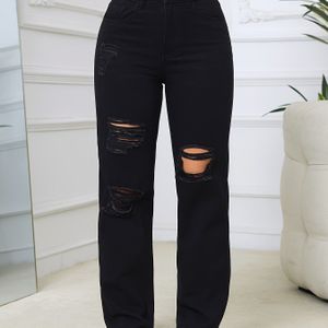 Vrouwenmode Gescheurde Wijdpantalon Jeans