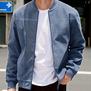 Stijlvolle Heren Casual Ritsjack - Marineblauw, Polyester, Lange Mouwen, Opstaande Kraag, Ritszakken, Perfect voor Lente & Herfst, Herfsticket | Strakke Marine Blazer | Ritssluiting