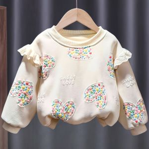 Meisjes' Schattige Florale Hartprint Trui met Detail - Lange Mouw Crew Neck Mode Top voor Lente & Herfst, Zacht , Ronde Hals Design, Jongeren Kleding | Speelse Ontwerp | Gevoerde Trui