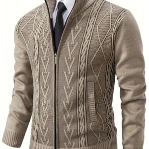Heren Casual Gebreide Vest - Vest met Opstaande Kraag en Rits met Geometrisch , Lange Mouwen, Regular Fit voor Herfst/Winter, Veelzijdig Gelaagd Item, Sweater Vest