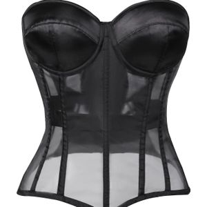 Zwarte Strapless Mesh Corset Top voor Taillevorming