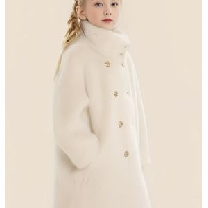 Elegante winterjas voor meisjes - Lange mouwen H-lijn silhouet met knoopsluiting, niet-rekbare stof, middellange bovenkleding voor koud weer voor school, speeldate