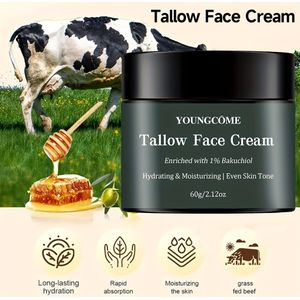 JONGEKOMER 100% Gras Gevoed Gras Afgewerkt Geslagen Vanille Rundervet Moisturizer/Lichaam Balsem voor Gezicht, Lichaam, Olieachtige, Droge, Gevoelige Huid - Bevat A, D, E, K 30G/60G