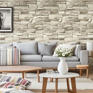 3D Kunstmatige en Hout Behang - Zelfklevend Peel-and-Stick Vinyl Wandstof voor Slaapkamer, Woonkamer met Bijpassende Baksteenspatroon Sticker Decoratie 45*1000cm