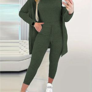 Dames 3-delige Olijfgroene Overmaat Sweatsuit Set - Lange Mouwen Jumpsuits met Wijde Broek, Zacht Comfortabel Casual & Formele Outfit