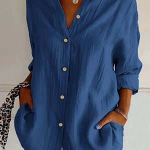 Plus Size, Dames Plus Size Oversized Kraag Blouse - Wit & Zwart Knoopsluiting Shirt Jas, Kreukbestendig Casual & Professionele Kleding, Wasmachinebestendig Losse Pasvorm Knoopsluiting Jas