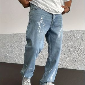 Herren Neue Weite Straight-Leg Jeans mit Minimalistischem Druck und Hochwertiger Handwerkskunst Modehosen