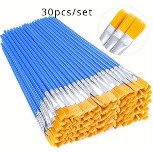 30pcs Synthetic Flat Paint Brushes Set With Rattail Handles, Fine Nylon Hair, Square-wash Art Brushes For Watercolor, Acrylic, And - For Students & Artists