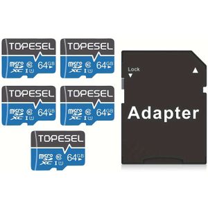 TOPESEL 5-Pack/10-Pack 64GB/32GB/16GB Micro SD-kaart met Adapter Klasse 10 U1 Geheugenkaarten voor Smartphones, Tablets, Dashcams en Beveiligingscamera's - Blauw