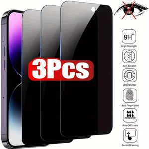 3-pack Glossy Anti-spy Glass Screen Protector For Iphone 11/12/13/14/15 Pro Max/x/xs/xr/xs Max, High Strength, Anti-scratch, Anti-fingerprint, Oil Stain Resistant, Feel