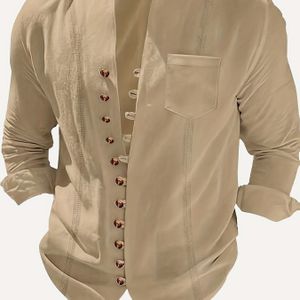 Herenvintage Geïnspireerd Losvallend Overhemd met Lange Mouwen - Casual Knoopsluiting met Borstzak, Wit, Niet-Rekbare Stof, Perfect voor Lente & Herfst, Casual Kleding, Vintage Overhemd
