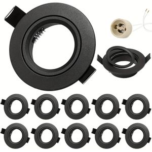 Geyoulux Set Of 10 Led Recessed Spotlights 230v Frame With Gu10 Socket For Gu10/mr16, Led Spots Matt Black Round Flat Ceiling Spots Aluminum Recessed Spots Spot Recessed Frame 68mm Hole Size