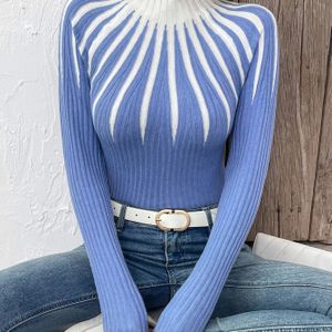 Women's Versatile Pullover Sweater With A Contrasting Floral Pattern.