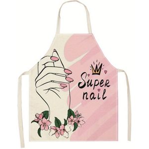 1PC Linnen Schort met 3D Nagellak Druk, Enkelzijdig, Weefkunst, Keukenschort voor Nagelkunst Liefhebbers