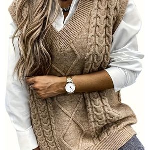 Plus Size - Plus Size - Plus Size - Plus Size - Plus Size - Dames Plus Size V-Hals Vest - Elegante Geribbelde Mouwloze Vest met Knoopsluiting, Kleur, Lente/Zomer Casual Kleding