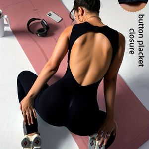 Verstelbare Sportjumpsuit met Uitsnijdingen op de Rug, Ronde Hals en Brede Bandjes – Hoogsteun Yoga Jumpsuit voor Casual Pilates of Indoor Workouts – Dames Sportkleding