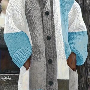 Plus Size, Dames Plus Size Elegante Capuchon Vest - Winter Warme & Zakken Jas, Color-Block Swe Coat, Gezellige Herfst Buitenkleding voor Casual of Chique , Handwasbaar (Curvy Vrouwen)