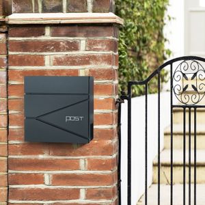 SONGMICS Wandbrievenbus met Krantenhouder, Sleutels, Eenvoudig te Installeren, Modern Ontwerp, Antracietgrijs,