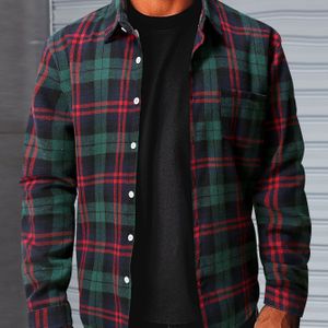 Heren Casual Geruit Lange Mouw Button-Up Shirt | Regular Fit, Niet-Rekbare Stof, Ideaal voor Lente/Herfst Weekend Casual Kleding