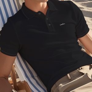Men's Casual Summer Shirt | Breathable Polyester | Navy Blue With Italian Logo | Short Sleeve, Button-up Collar | Lightweight & Fit | Ideal For Beach And Outdoor Activities, Beach Wear
