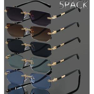 5-Pack Heren- en Dames Frameless Metal Fashionbrillen, Klassieke Retro Trendy Party Casual Streetwear Brillen voor Fotografie en Kerstcadeaus