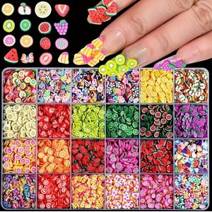 24 Grid Assorted 3d Fruit Slices Nail Art Set, Polymer Clay Diy Nail Design, Lemon & Decorations, Soft Clay Manicure Accessories