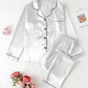 Vier Seizoenen Dames Kleur Satijn Casual Pyjama Set, Comfortabele Lange Mouw Top + Shorts