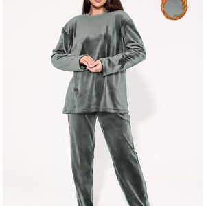 Herfst- en winter tweedelige set gouden fluwelen pak met lange mouwen en broek