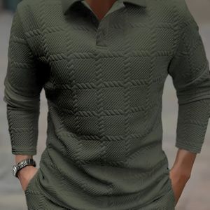 Casual Lange Mouwen Overhemd met Geribbelde Kraag - Zwart Polyester, Knoopsluiting, Pasvorm, Perfect voor Lente & Herfst, Dagelijkse Top|Casual Stijl|Polyester Stof