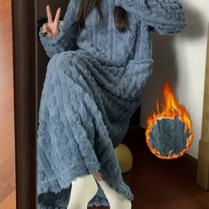 Dames Fleece Dikke Flanellen Warme Pyjama Set, Lange Kamerjas voor Thuis en Buitengebruik