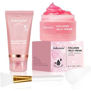 Laatrain Collageen Nachtmasker + Collageen Gelecrème, Elasticiteit & Hydratatieve Verzorging, Hydraterend & Bevochtigend, Dubbele Vochtinbrengende voor Langdurige Voeding