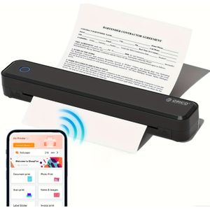 Draagbare A4 Thermische Printer met Draadloze Connectiviteit, USB-voeding & Oplaadbare Batterij - Compacte Monochroom Mobiele Printer voor Auto's, Kantoren