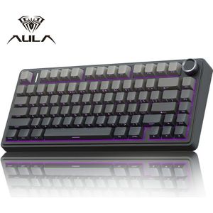 Draadloos Mechanisch Toetsenbord AULA, 75% Draadloos Hot-Swappable Gaming Toetsenbord met Vijf Pads en Toetsen, Draadloos/2.4GHz/USB-C, RGB LEOBOG Switch