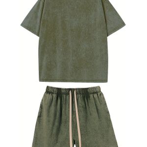 240g Gewassen Distressed Pure Katoen Set met korte mouwen, Unisex Zomer Vintage Amerikaans T-Shirt Outfit