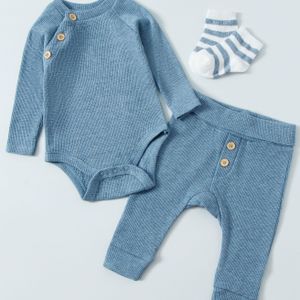 3-delige Set Lange Mouwen Romper en Broek voor Pasgeboren Baby, Herfst/Winter Outfit 0-18m (Kleine Maat, Kiezen), Ideaal voor Buiten