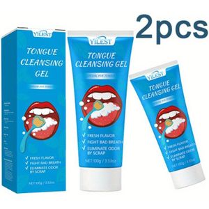 Vilest Tong Reinigingsgel met Tongschraper - 100g Munt Gearomatiseerde Frisse Adem Mondverzorgingsset, Bestrijdt Slechte Adem, Houdt Mond Schoon voor een Dag, Zeker Communicatie