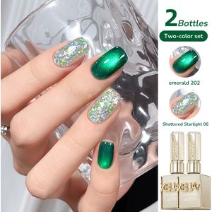 Kattenoog Nageldesign Trend 2025 Holografische Groene Glitternagels 2 Kleuren Set 15ml Magnetisch LED Gel Lak Salon Gereedschap Moderne Nail Polish