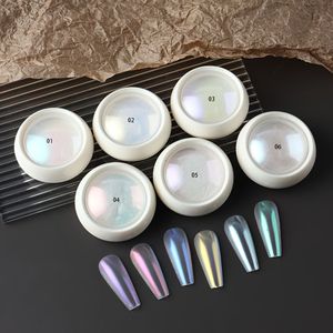 6 Stuks Magische Spiegel Wit Schelp Parel Pigment Nagelkunst Glitter Maanlicht Effect Poeder Stof Polijsten Voor Nagels DIY Ontwerp