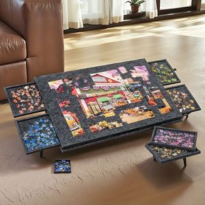 Puzzle Board With 2in 1 Designed , Lightweight Felt With 6 Drawers Portable, Table
