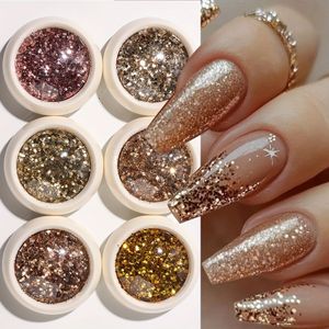 6- Set Gemengde Gouden Roze Gouden Holografische Pailletten Nagelglitter Zeshoekig Poeder Stof Y2K Charm Prachtige Nagelkunst Decoratie Manicure