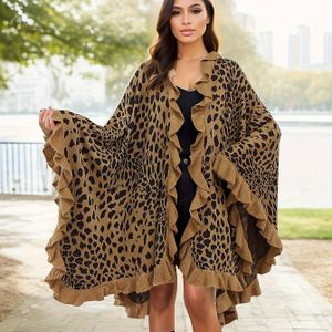 Dames Vintage Luipaardprint Cape Cardigan - Lange Mouwloze Open Voorkant Trui met , Losse Pasvorm Gelaagd Stuk voor Casual & Formele Outfits
