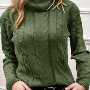 Dames Winter Warme Hoge Hals Trui - Kleur Kabelpatroon Pullover met Geribbelde Afwerking, Zachte Medium-Elastische voor Herfst/Winter Laagjes, Casual & Kantoor (Handwasbaar)