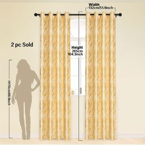 TEMU 2-delige set gouden luxe gordijnen met geometrisch en lichtdoorlatende panelen, met ringen aan de bovenkant, geschikt voor woonkamer slaapkamerraam of deurdecoratie